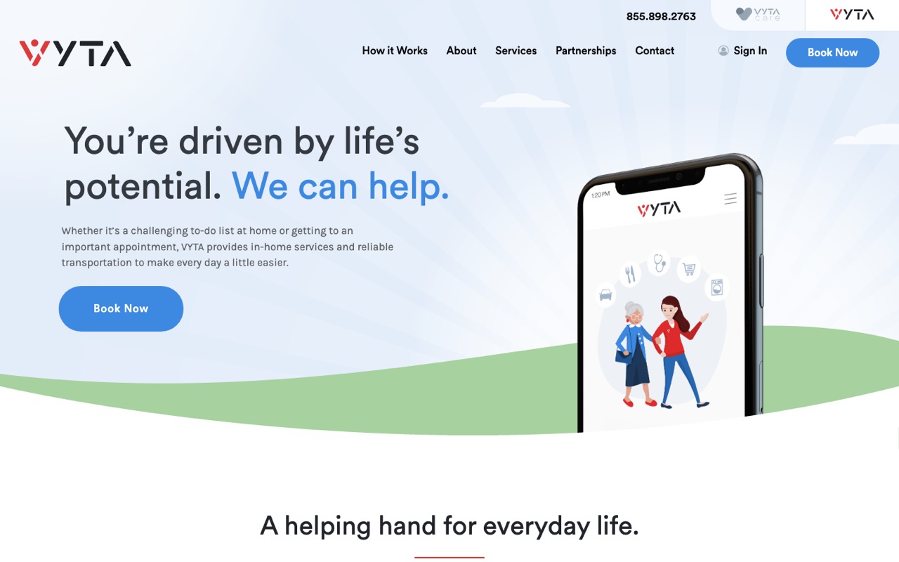 hellovyta.com, a care booking platform we built, on desktop